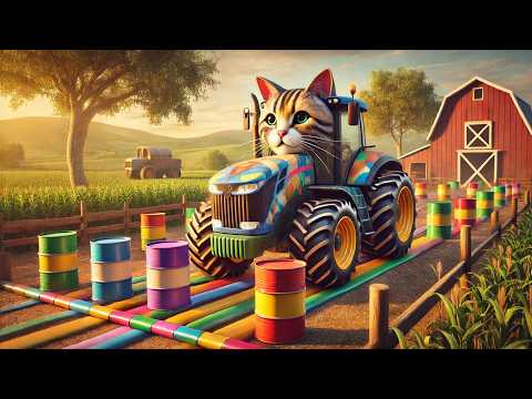 Cat Colors Tractor in Action: Testing New Obstacles & Paint Barrels in Farming Simulator & Test Mods