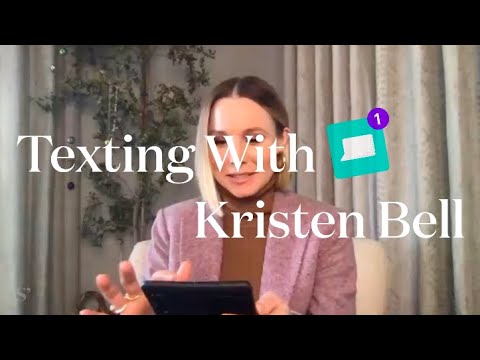 Kristen Bell texts with theSkimm