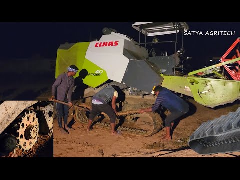 CLAAS 40 Harvester Track Change at Night ||Brand New Driving Gear Installation..