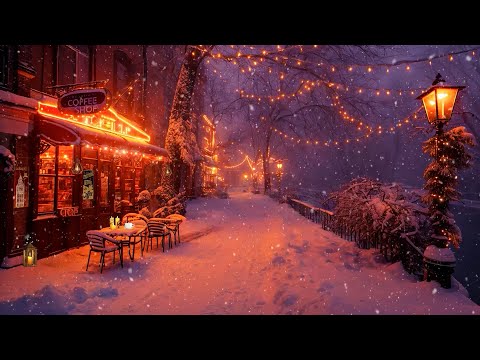 Quiet Street Ambience at the Winter Night Cafe ☕ Slow Piano Jazz for a Calm Mood ~ Winter Jazz