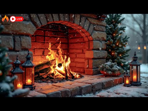 Winter Fireplace 🔥 Crackling Fire Sounds and Snowfall Ambience for Sleep and Relaxation ❄️