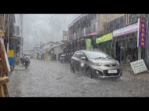 heavy rain in my village Indonesia | very cool and fun, fell asleep immediately to the sound of rain