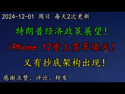 美股 特朗普经济政策展望！iPhone 17重大变革曝光！又有抄底架构出现！大型头肩底！SMCI、ZIM、SQ、MU、GOOG、GM、KO、ADBE、UBER、ARM、PLTR