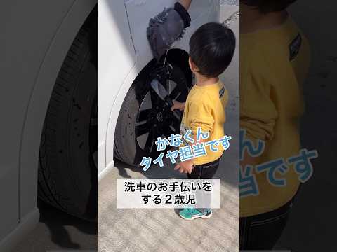 洗車のお手伝いで一生懸命タイヤを洗う2歳11ヶ月 #shorts #2歳児