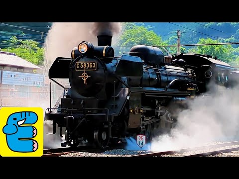 Chichibu Railway Steam Locomotive Paleo Express C58 Arrival, Turn, Departure, Passing [English Subs]