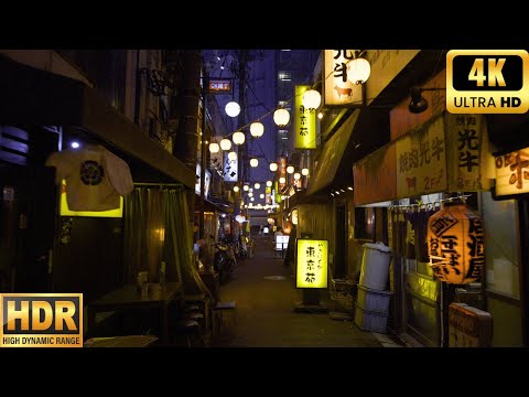 Walking in Tokyo Akabane from dusk to night 4K HDR