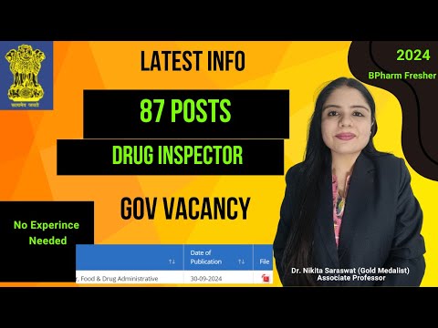 Drug Inspector Vacancy | 87 posts | BPharm Freshers | Latest Information Drug Inspector Recruitment