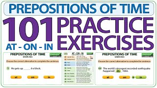 Prepositions of Time AT ON IN | 101 Practice Exercises to learn English Prepositions | ESOL Quiz