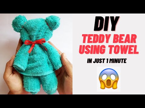 diy towel teddy bear in just 1 minute 😱😱 No stitch no glue teddy bear tutorial  #shorts