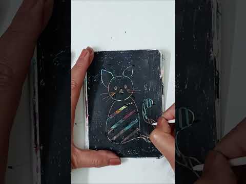 Scratch  and make a drawing😻#oilpastel#cat #stach#rainbow#brush#back #tip#fun#reveal  #diy #kitty