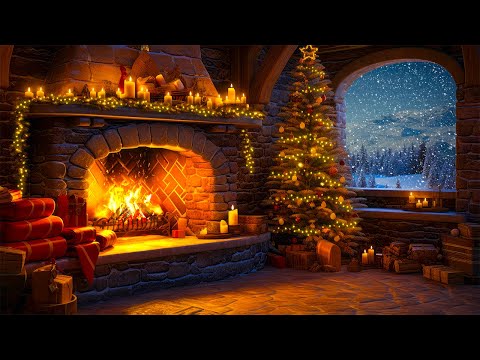 Relaxing Christmas Fireplace Snow Falling 🎄 Cozy Christmas Fireplace Ambience 🔥 Christmas Ambience