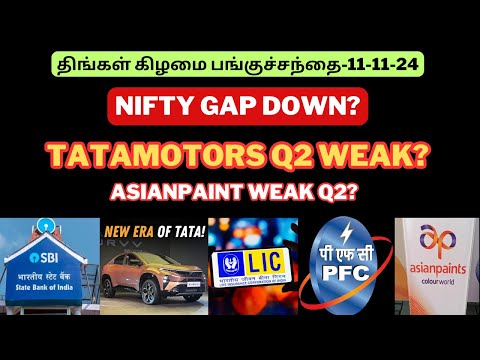 திங்கள் கிழமை பங்குச்சந்தை-11-11-24| Nifty Gap Down | SBI | Vedanta | Tatamotors | PFC | LIC | Tamil