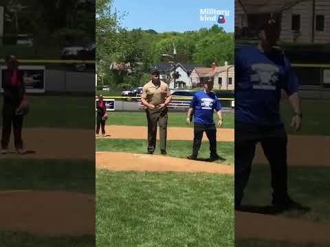 9-year-old batter can't believe who's pitching from the mound I Humankind #shorts