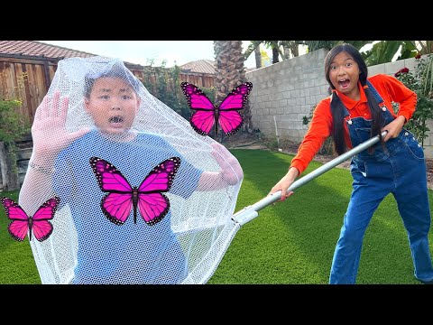 Wendy Eric and Alex Butterfly Catching Challenge for Kids