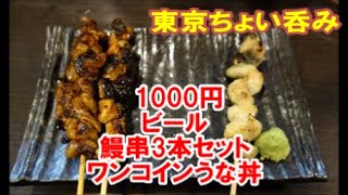 【東京ちょい呑み】1000円ビール＆鰻串3本セットとワンコインうな丼～上野公園夜桜をぶら散歩♪都区内パス(750円)街めぐり 鰻丼Ueno,Tokyo Cherry blossoms at night