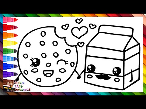 Draw and Color a Cute Cookie and a Carton Of Milk 🍪🥛🐄🌈 Drawings for Kids