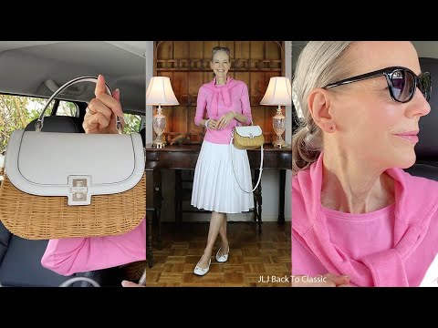 Vlog: Kate Spade Wicker Bag, Pink Tee, Cardigan, White Skirt; Lunch Jane's, Third St  S, Naples, FL