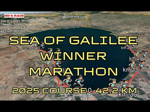 Sea of Galilee Winner Marathon 2025: fly over the marathon course! Video of the race path.