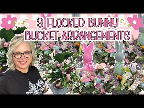 🐰🌿🌸~ Flocked Bunny Tin Bucket Bunny Arrangements || Spring Floral || Dollar Tree Hobby Lobby Walmart