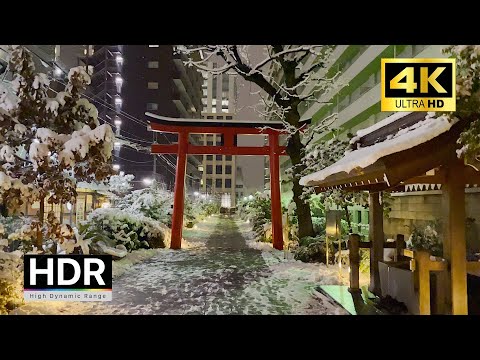 Tokyo Walk - Snowy Night in Tokyo (Shinjuku), Japan - 4K HDR