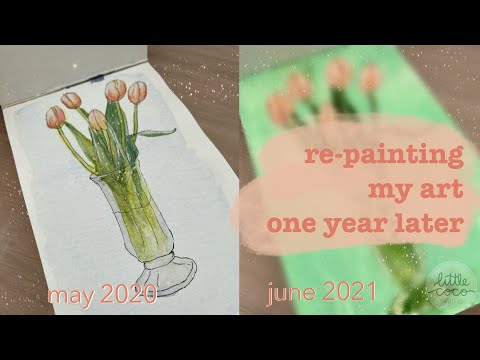 Re-painting my art 1 year later + a garden update | Painting with Holbein Acrylic Gouache