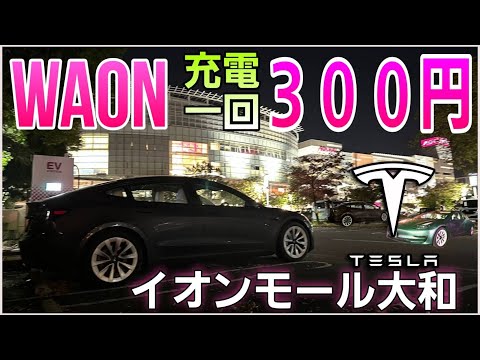 テスラモデル3を100円で55km分充電できるお財布に優しいWAON充電 |Teslaで行くEV充電スポット イオンモール大和