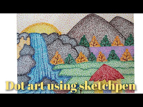 Dot art scenery using sketchpen or pen / pointillism art /stippling art