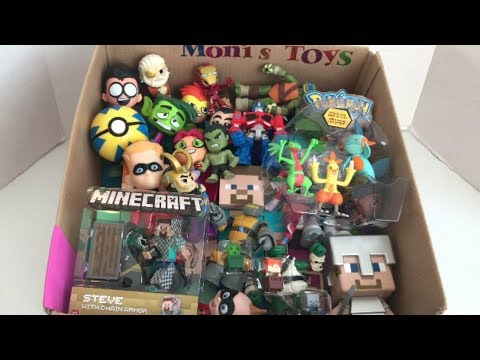 Box of Toys with Names Pokemon Combusken Grovyle Marshtomp Minecraft Minecart 3 Pack Steve Zombie