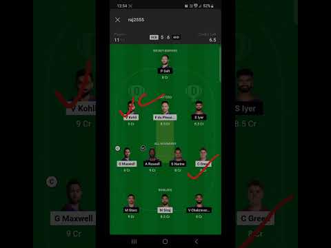 RCB VS KKR DREAM11 TEAM #shortsviral