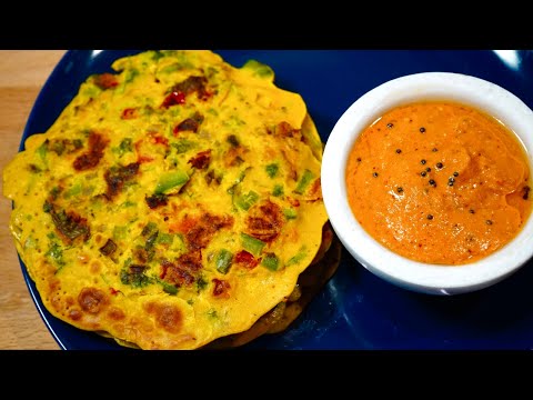 HEALTHY PROTEIN RICH VEGETABLE PANCAKE ( GLUTEN FREE) WITH RED CHUTNEY | Besan Chilla Recipe