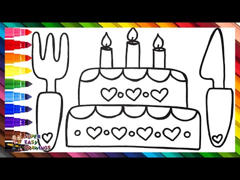 Draw and Color a Cake with Cutlery 🎂🍽️🌈 Drawings for Kids