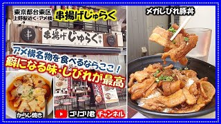 【串揚げじゅらく】東京都台東区　アメ横名物を食べるならここ　一口食べれば癖になるからし焼と激旨しびれ豚丼