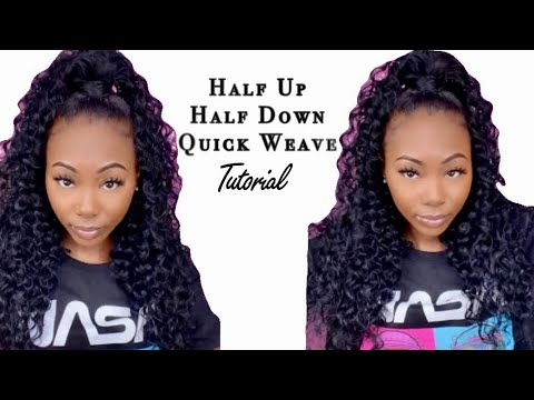 HALF UP HALF DOWN QUICK WEAVE W/ NO LEAVE OUT FT. MODEL MODEL GARDENIA MASTERMIX BSS CURLY HAIR