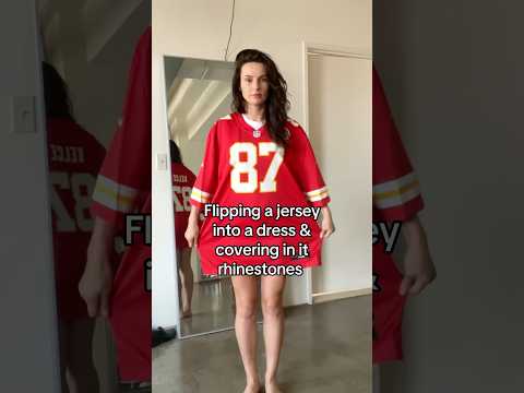 Flipping a jersey into a dress, then covering in a rhinestones