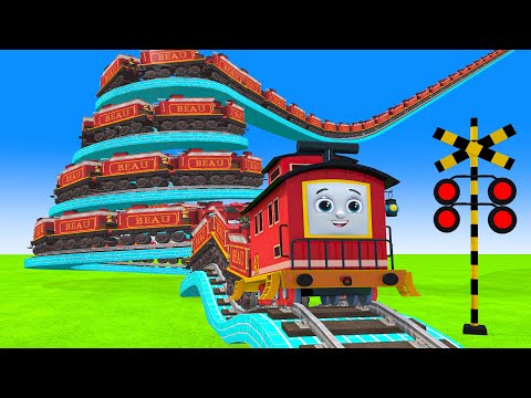 [踏切アニメ] あぶない電車 THOMAS TRAIN Climbing Pyramid 🚦Fumikiri3D Railroad Crossing Animation #2024