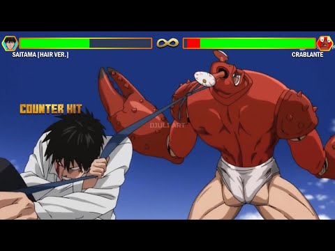 Saitama VS Crablante With Healthbars - Quick Fight of Haired Saitama | One Punch Man