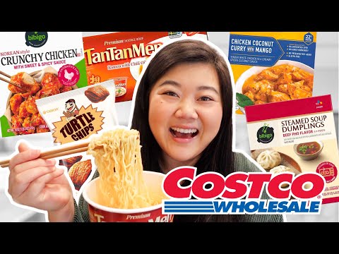 Trying NEW ASIAN FOOD at COSTCO 2023! (milk tea, korean fried chicken, egg tart, pho soup dumplings)