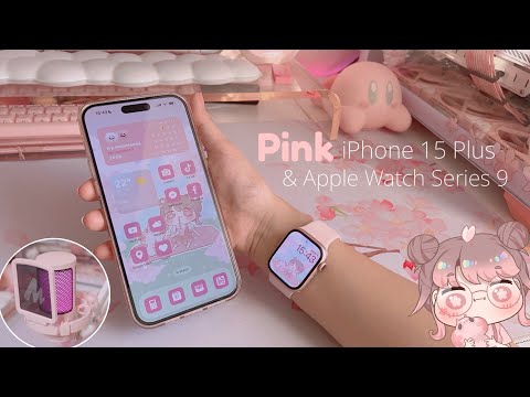 PINK iPhone 15 Plus & Apple Watch series 9 unboxing 🌸 cozy pink aesthetic asmr ✨ maono gamerwave