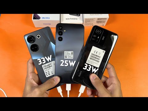 Tecno Camon 20 Pro vs Samsung Galaxy A24 vs Redmi Note 12S -  Battery Charging Speed Test!