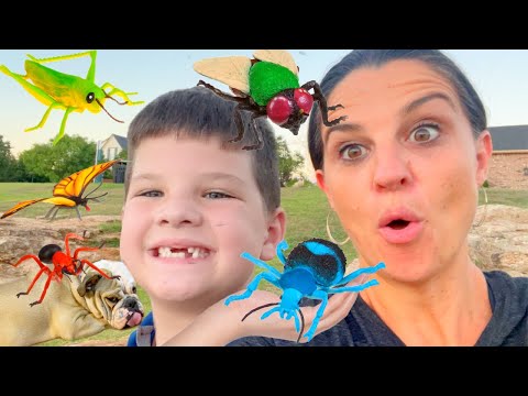 GiANT BUGS Scavenger Hunt Outside with Mom! Caleb Pretend Play with Insects