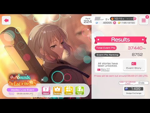 [BanG Dream!] Our Sounds, The End of the Sky | [Medley Live Event] | T8752 (T10000) - Results