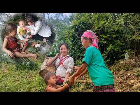 Single mother and child work as laborers in exchange for food