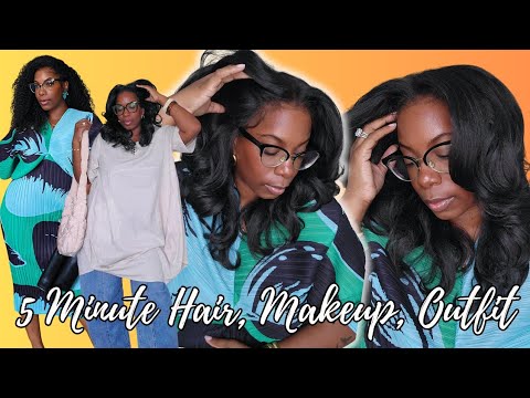 Best Textured Synthetic Wig QUICK & EASY ELEVATED LOOK + 5 Minute Makeup & Midsize Approved Outfit