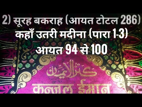 कंज़ूल ईमान तर्जुमा के साथ क़ुरआन मजीद... 2) सूरह बकराह (आयत टोटल 286) आयत 94 से 100 तर्जुमा के साथ