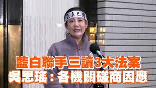 藍白聯手三讀3大法案　吳思瑤：各機關磋商因應