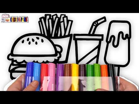 🍔🥤🍟 Hamburger, Soda, and Fries Coloring Page: Fun for Kids! 🎨 / Akn Kids House