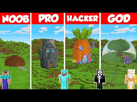 SpongeBob House Build Battle Challenge - Noob vs Pro vs Hacker vs God - Minecraft Animation