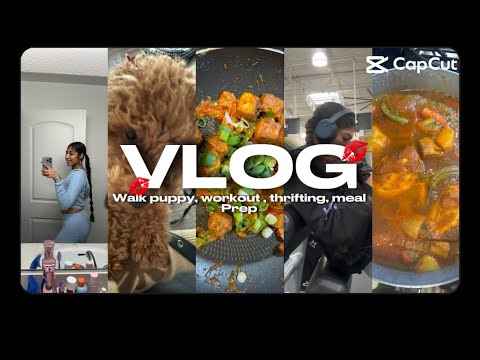 LIVING ALONE VLOG|MORNING ROUTINE W/ PUPPY| Workout with me 🏋🏽‍♀️| thrifting 🛍️| plus cooking 🥘 🇵🇷