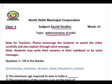 class 4 SST | Administration of India | week 25 | FirstStep | worksheet Solution Date 11.12.2020