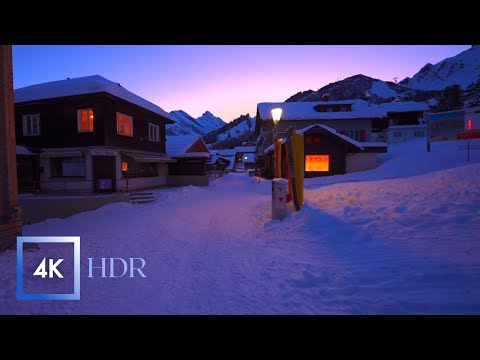 Switzerland Fairytale Village, Snowy Mürren, Switzerland - 4K HDR, Relaxing Winter Walk,